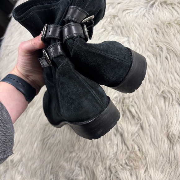 Sesto Meucci Women's 9.5 Black Slouchy Suede Pull On Moto Boots Biker Boho - Picture 5 of 10